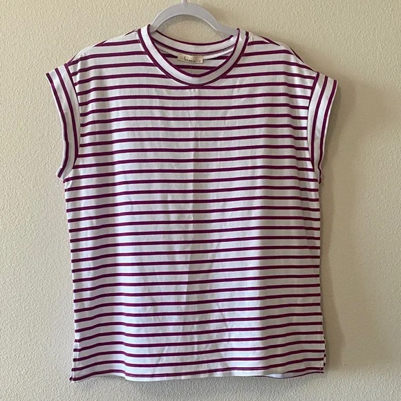 Striped Women's Top - Purple and White - Picture 1 of 6